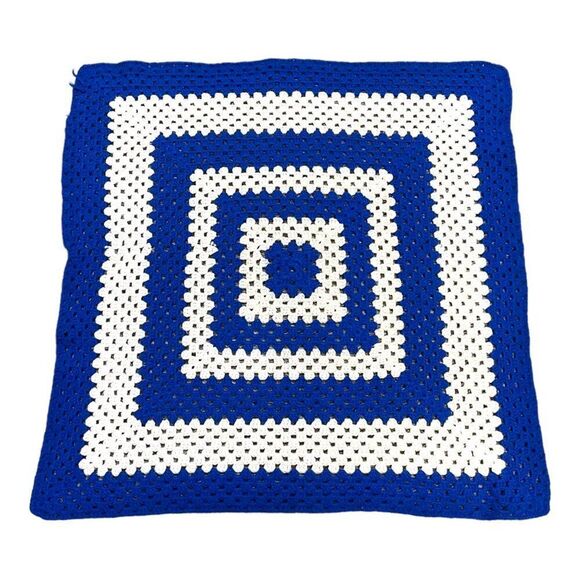 Handmade Blue & White Crochet Granny Square Throw Lap Blanket 35" Crib “READ” - Picture 3 of 4